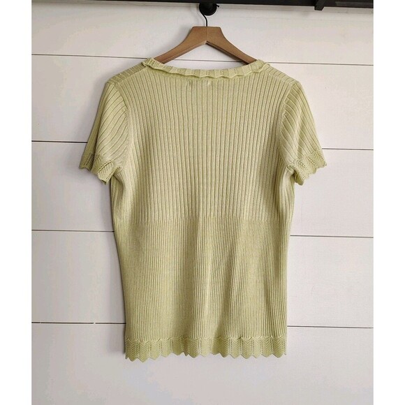 Y2K Short Sleeve Knit Sweater Cardigan Green Fairycore Twee Romantic Size Med - Picture 2 of 7